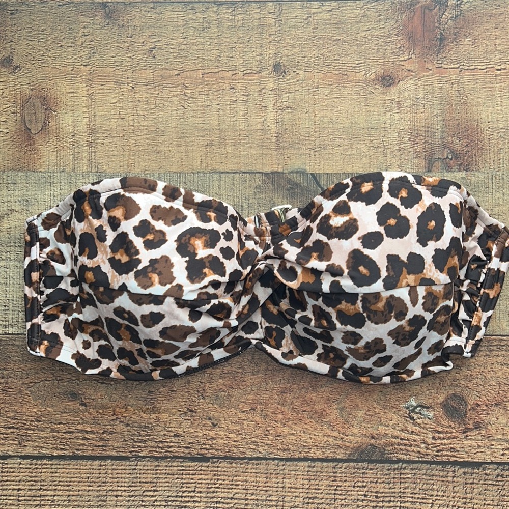 NWT 24W Animal Leopard Halter Bandeau Bikini Swim Suit Top Plus Kona Sol